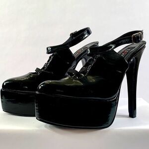 BLACK PLATFORM VINTAGE EXTREME DEMONIA BLACK PATENT 6” S-8